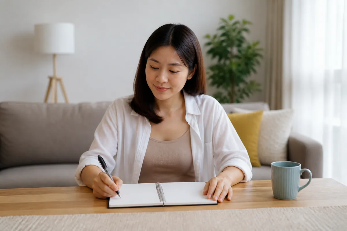 Malaysian Chinese woman preparing questions for a doctor appointment
