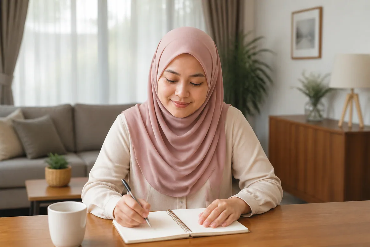 Wanita Melayu menyediakan soalan untuk temu janji doktor