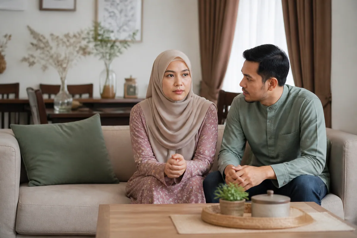 Wanita Melayu berbincang tentang perancangan keluarga bersama pasangan