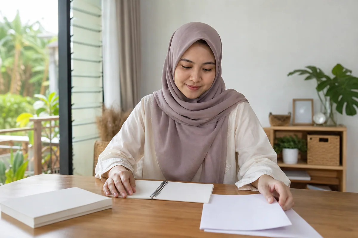 Wanita Melayu menyusun nota untuk susulan pertama selepas diagnosis PCOS