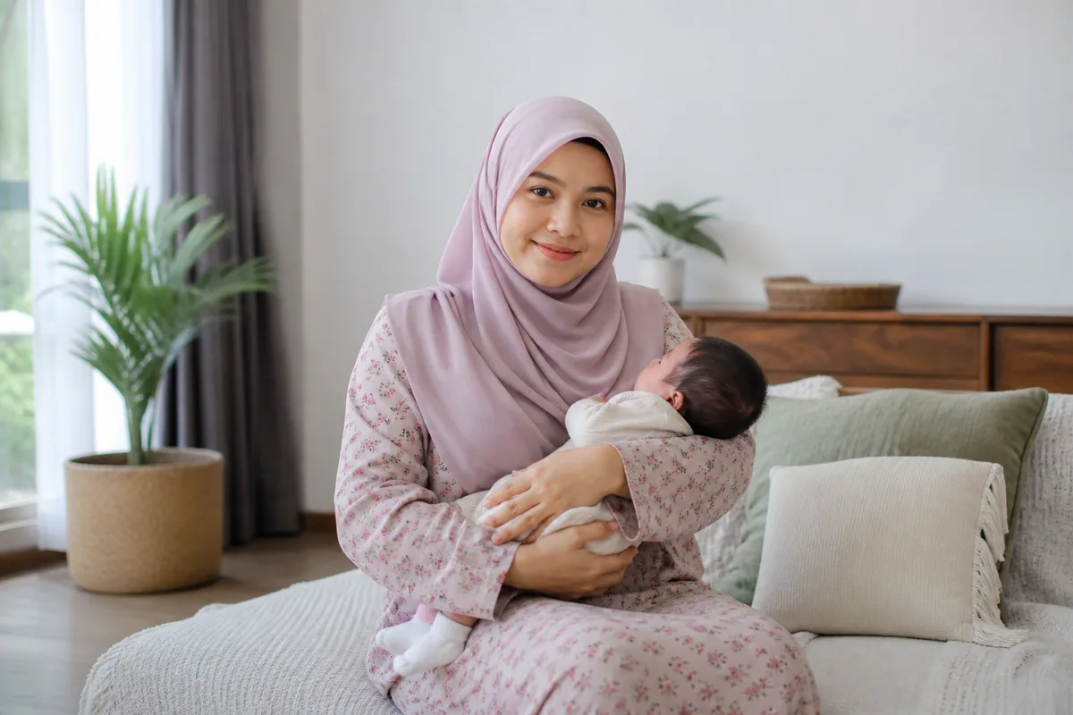 Ibu Melayu berehat bersama bayinya dalam tempoh selepas bersalin