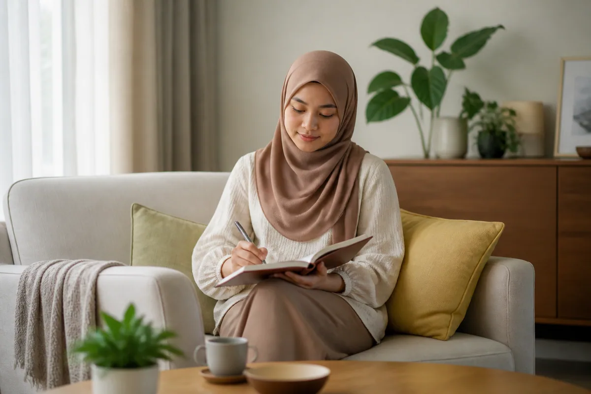 Wanita Melayu mencatat perubahan kesihatan dalam buku nota